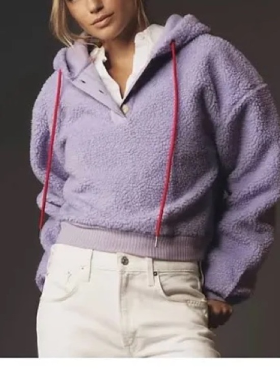 Anthropologie Tops - Anthropologie Porridge Quinn Sherpa Cropped Fleece Pullover Hoodie Size Small